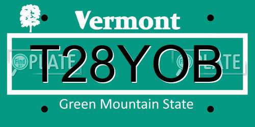 T28YOB Vermont License Plate