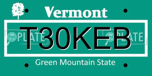 T30KEB Vermont License Plate