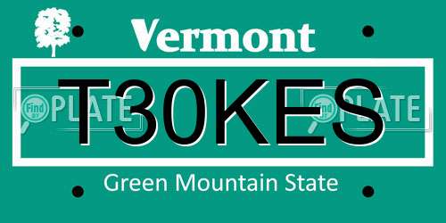 T30KES Vermont License Plate