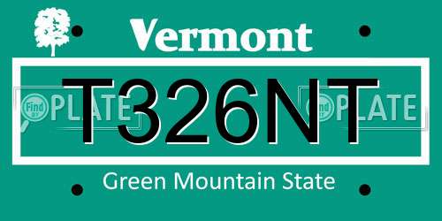 T326NT Vermont License Plate