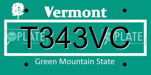 T343VC Vermont License Plate