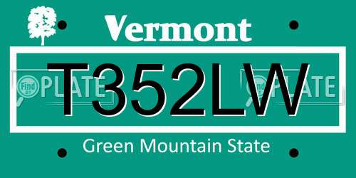 T352LW Vermont License Plate