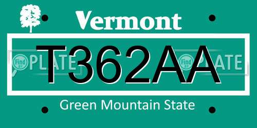 T362AA Vermont License Plate