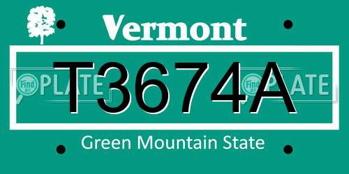 T3674A Vermont License Plate