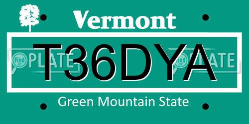 T36DYA Vermont License Plate