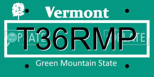 T36RMP Vermont License Plate