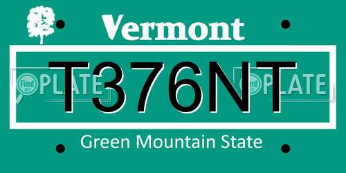 T376NT Vermont License Plate