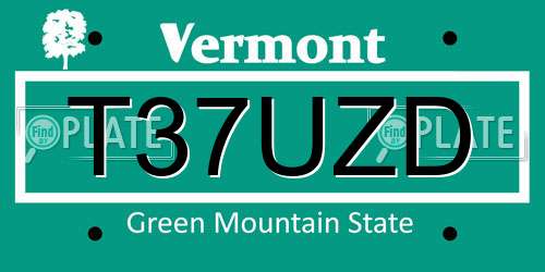 T37UZD Vermont License Plate