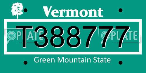 T388777 Vermont License Plate
