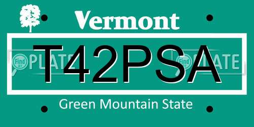 T42PSA Vermont License Plate