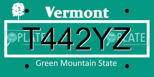 T442YZ Vermont License Plate
