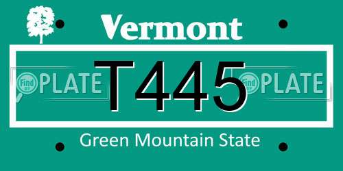 T445 Vermont License Plate