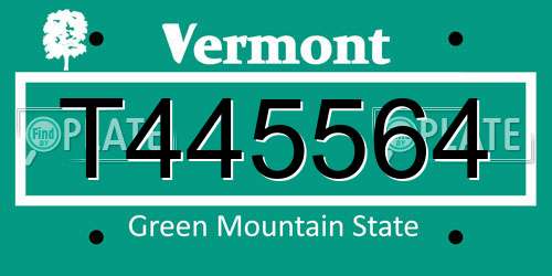 T445564 Vermont License Plate