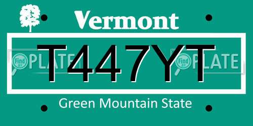 T447YT Vermont License Plate