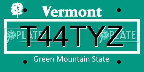 T44TYZ Vermont License Plate