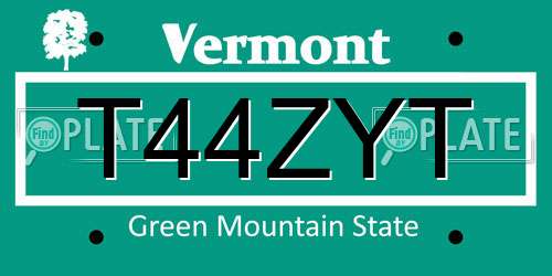T44ZYT Vermont License Plate