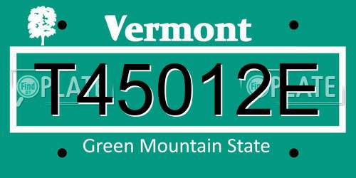 T45012E Vermont License Plate