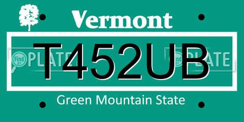 T452UB Vermont License Plate