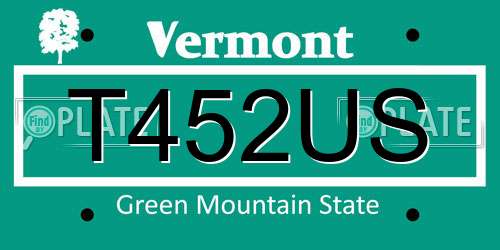 T452US Vermont License Plate