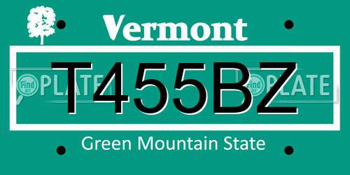 T455BZ Vermont License Plate