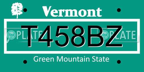 T458BZ Vermont License Plate