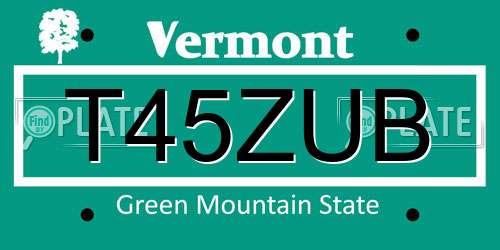 T45ZUB Vermont License Plate