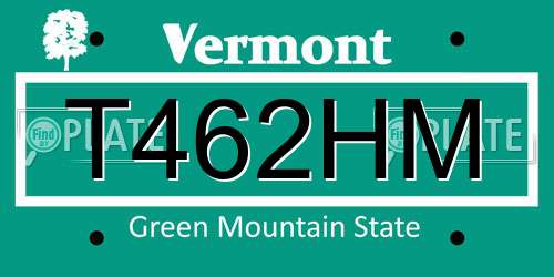 T462HM Vermont License Plate