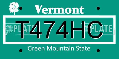 T474HC Vermont License Plate