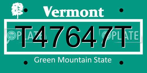 T47647T Vermont License Plate