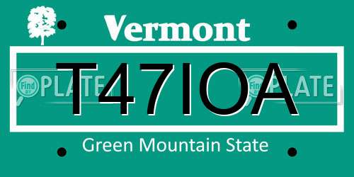 T47IOA Vermont License Plate