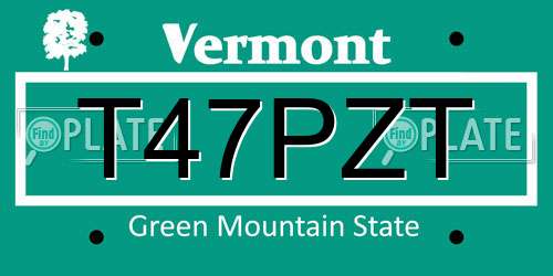 T47PZT Vermont License Plate