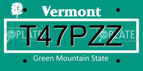 T47PZZ Vermont License Plate