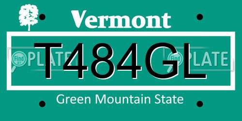 T484GL Vermont License Plate
