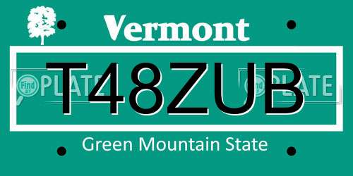 T48ZUB Vermont License Plate