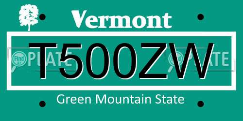 T500ZW Vermont License Plate