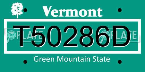 T50286D Vermont License Plate