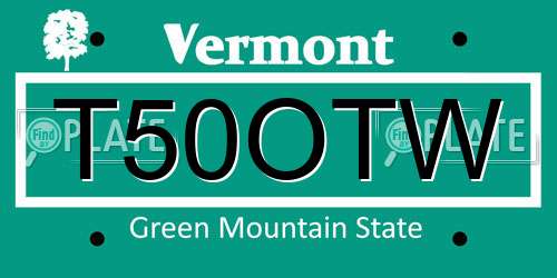 T50OTW Vermont License Plate