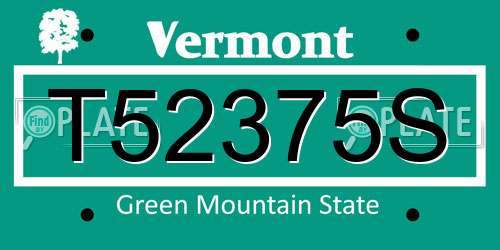 T52375S Vermont License Plate