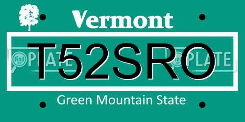 T52SRO Vermont License Plate