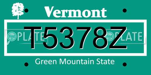 T5378Z Vermont License Plate