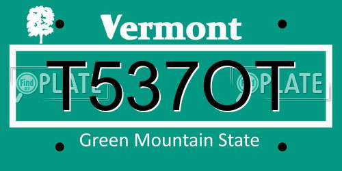 T537OT Vermont License Plate