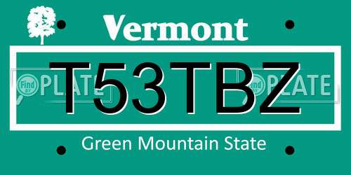 T53TBZ Vermont License Plate