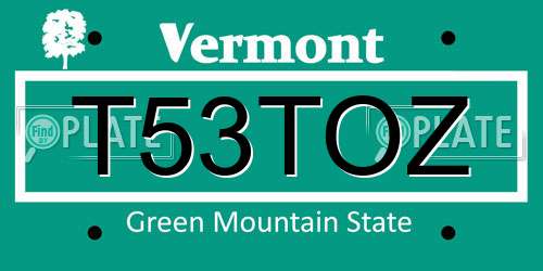 T53TOZ Vermont License Plate