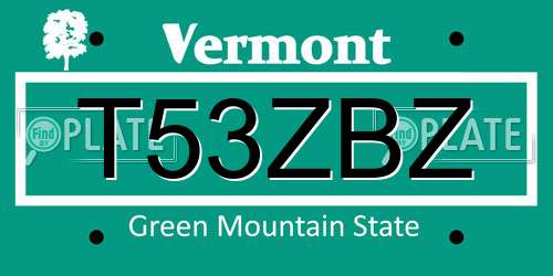 T53ZBZ Vermont License Plate