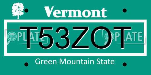 T53ZOT Vermont License Plate