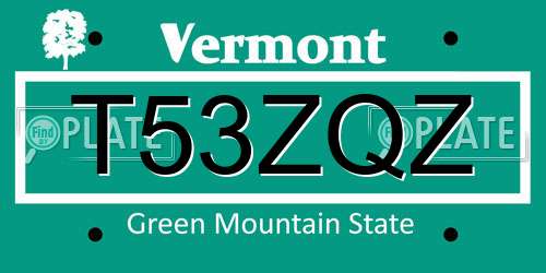 T53ZQZ Vermont License Plate