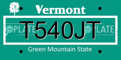 T540JT Vermont License Plate