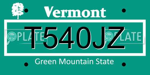 T540JZ Vermont License Plate