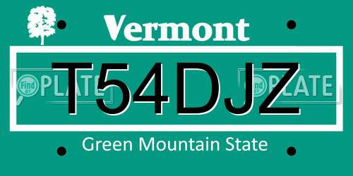 T54DJZ Vermont License Plate