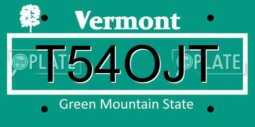 T54OJT Vermont License Plate